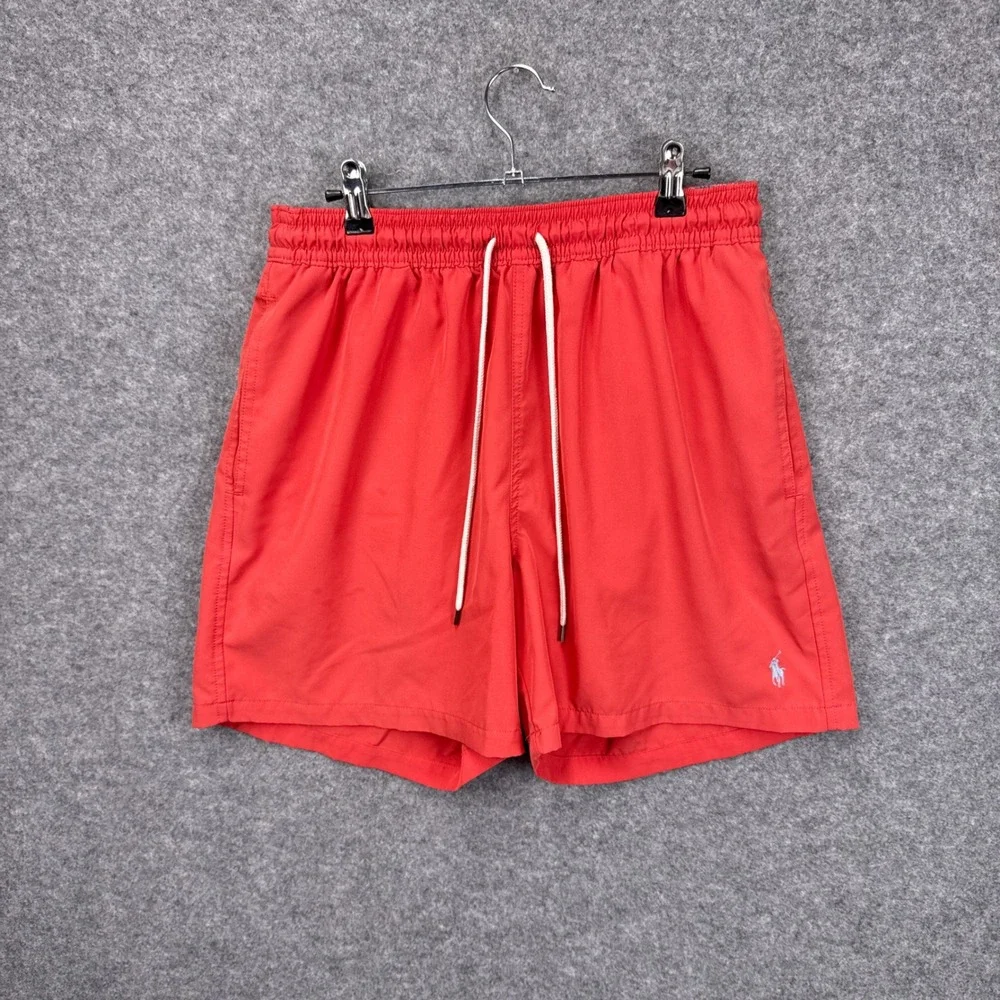 Polo Ralph Lauren Mens Red Traveler Swim Trunks Embroidered Pony Logo Size Large